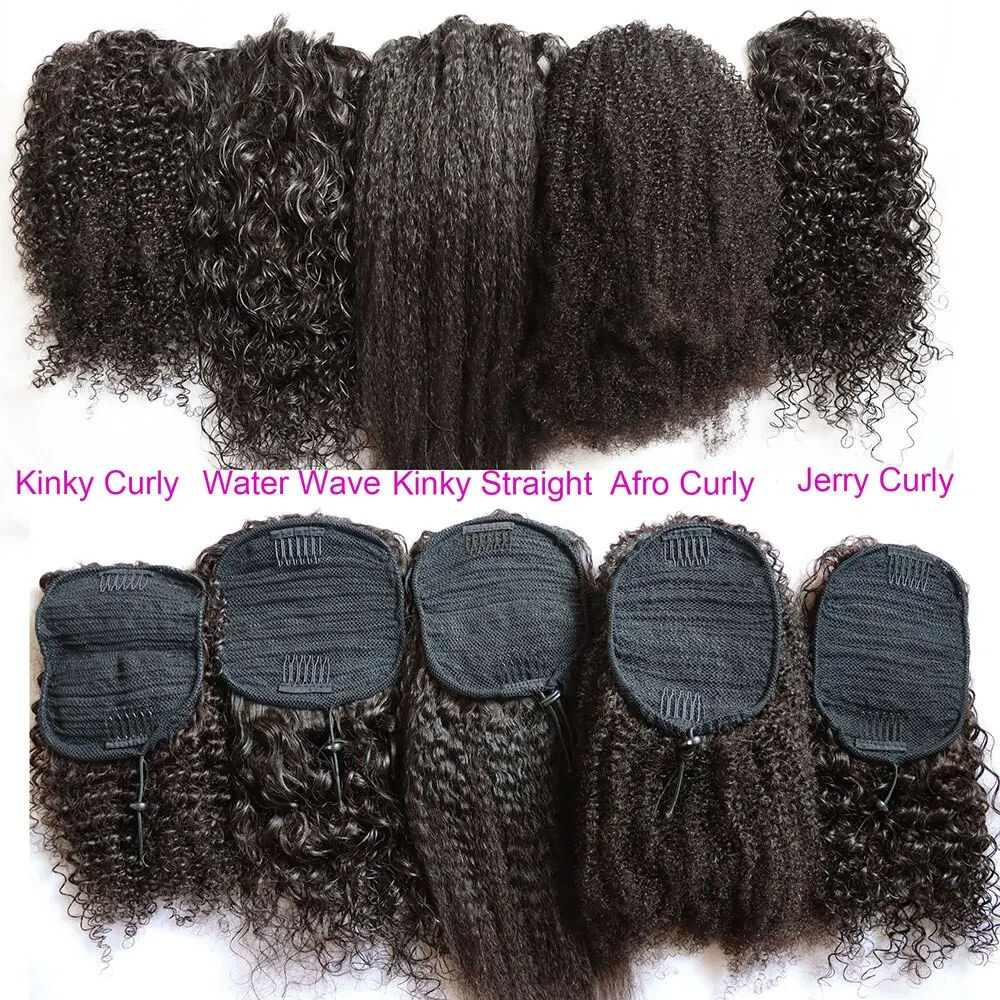 

Jerry Afro Kinky Curly Brazilian Virgin Human Hair Warping Drawstring Ponytail Hair Piece Natural Black Pony Tail Hair Extension