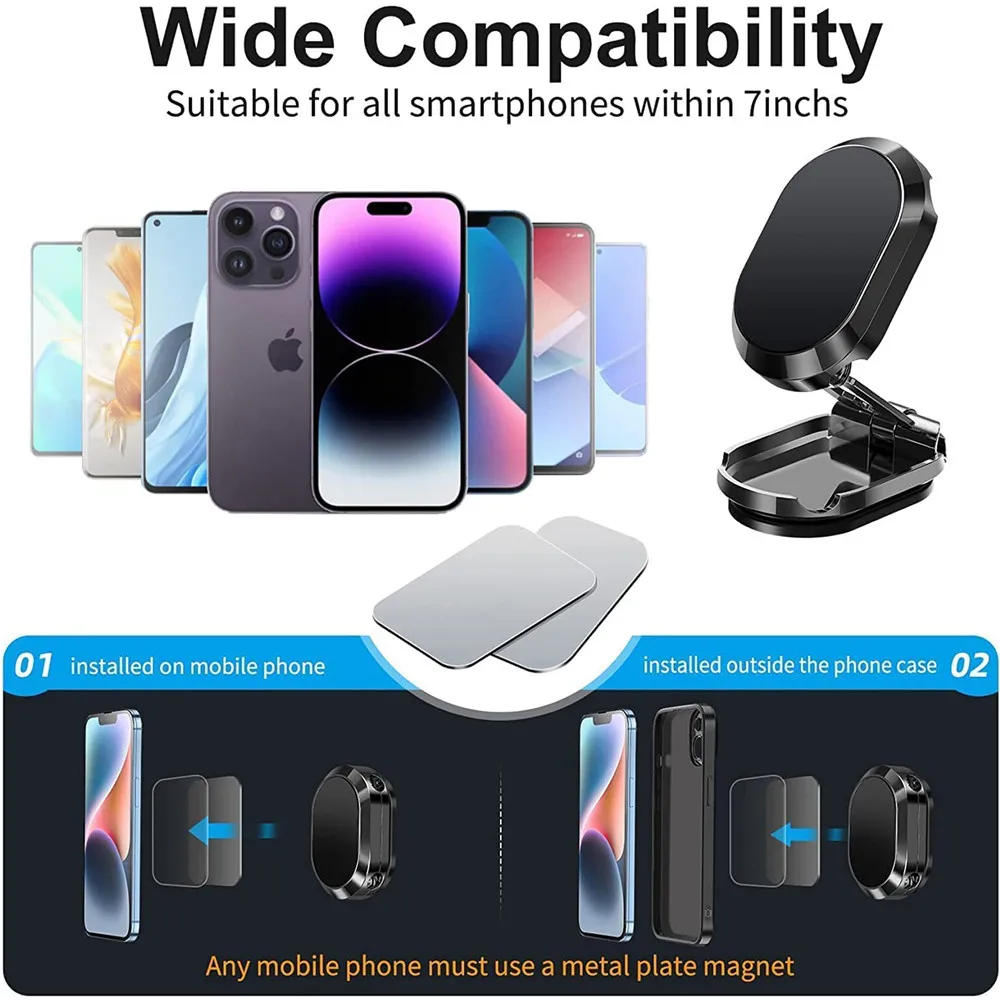 Metal Magnetic Car Mobile Phone Holder Folding Magnet Cell Phone Stand in Car GPS Support For iPhone Xiaomi 360° Rotatable Mount images - 6