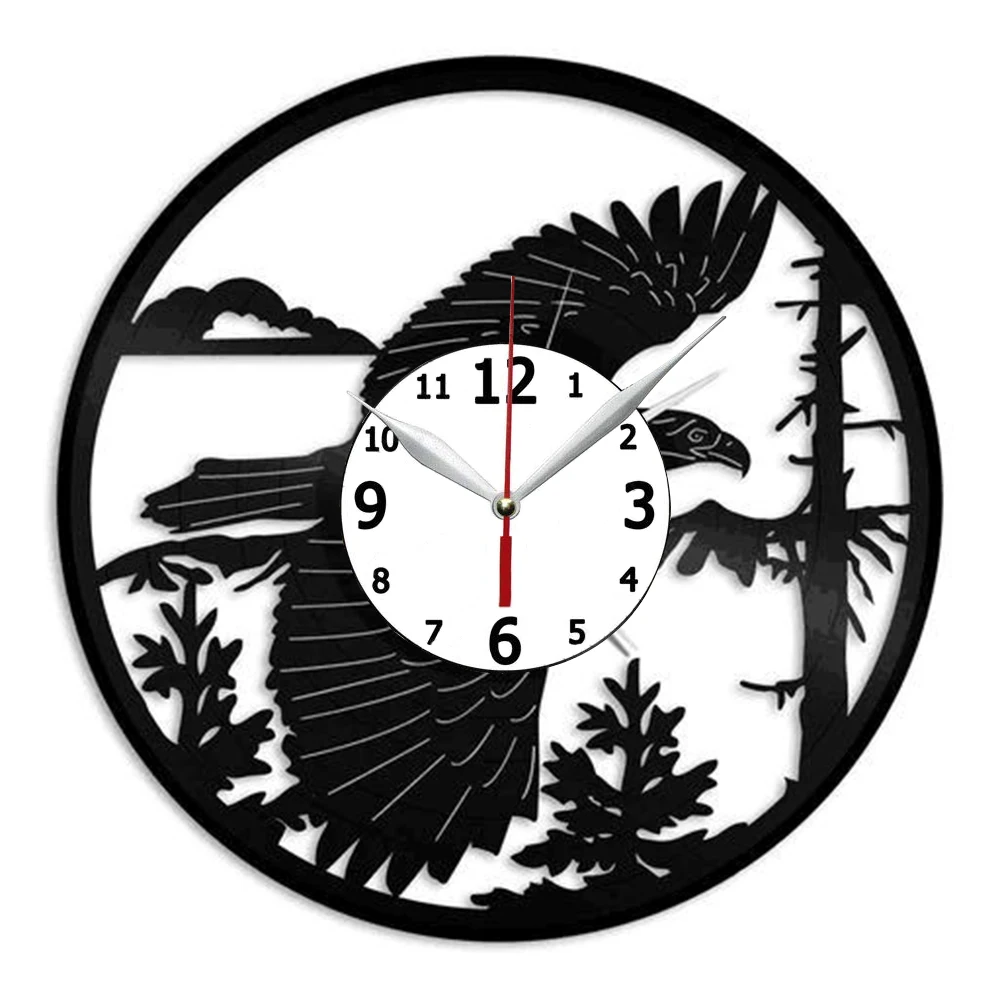 

Виниловые Настенные часы с орлом, креативный домашний дизайн, украшение для стены, подарок, художественное украшение, подарок на день рождения