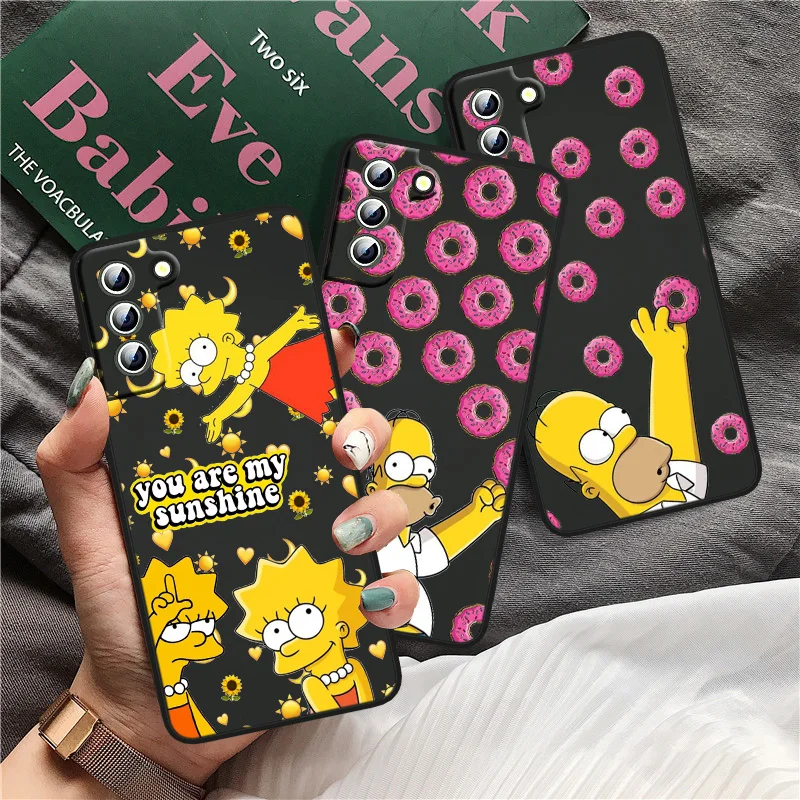 

Cute The Simpsons Phone Case For Samsung Galaxy S22 S21 S20 FE Ultra S10e S10 S9 S8 Plus Lite Black Soft Cover