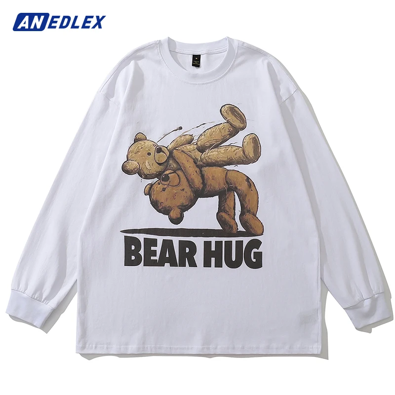 

Men Harajuku Oversize T Shirt Hip Hop Streetwear Wrestling Bear Printed Tshirt Summer Long Sleeve Cotton Casual T-shirt Tops Tee