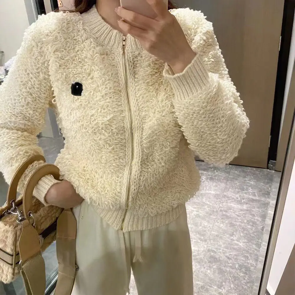 

Woman clothing 2023 Autumn Winter New Embroidery Knitting Thickened Warm Long Sleeve Cardigan Zipper Coat Top Women's Fashion