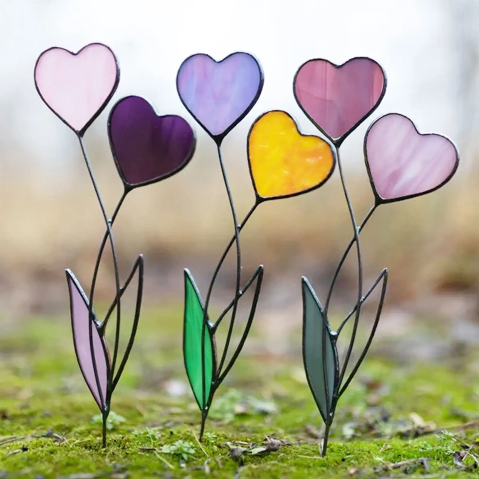 

Colored Metal Heart Stake Heart Flower Metal Stake Stain Love Flower Sign Yard Insert Decor Corrosion-Resistant Waterproof Yard