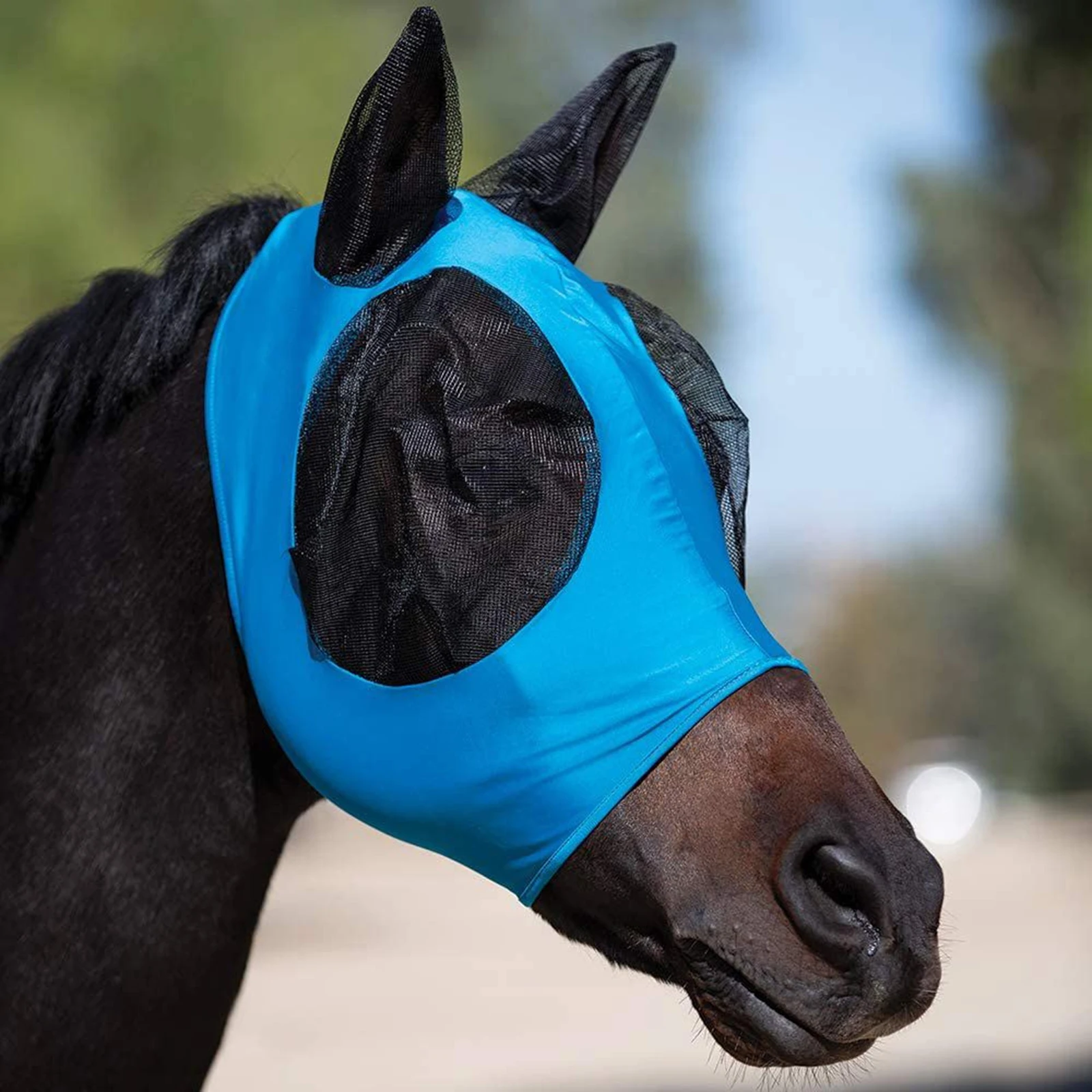 

1pc Horse Fly Face Cove1r Breathable Elastic Polyester Mesh Horse Fly Mask For Horse Ears Eyes Soft Sun Protection 33.3x18.3cm