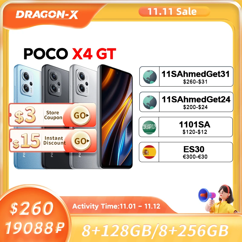 Najtaniej Wersja Globalna POCO X4 GT 5G Smartphone 128GB/256GB Dimensity 8100 144Hz Wyświetlacz DynamicSwitch 64MP Potrójna Kamera 67W ładowanie