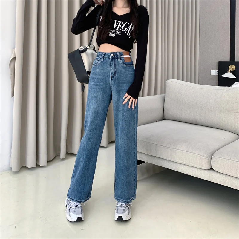 

DD2007 New High Waist Slim Small Straight Pants Wide Leg Pants Jeans