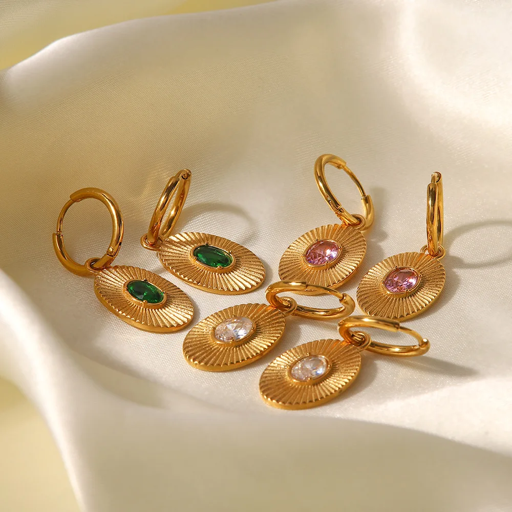 Stainless Steel PVD 18K Gold Plated Tarnish Waterproof Colorful Crystal Inlay Drop Earrings For Woman Jewelry Wholesale Trendy