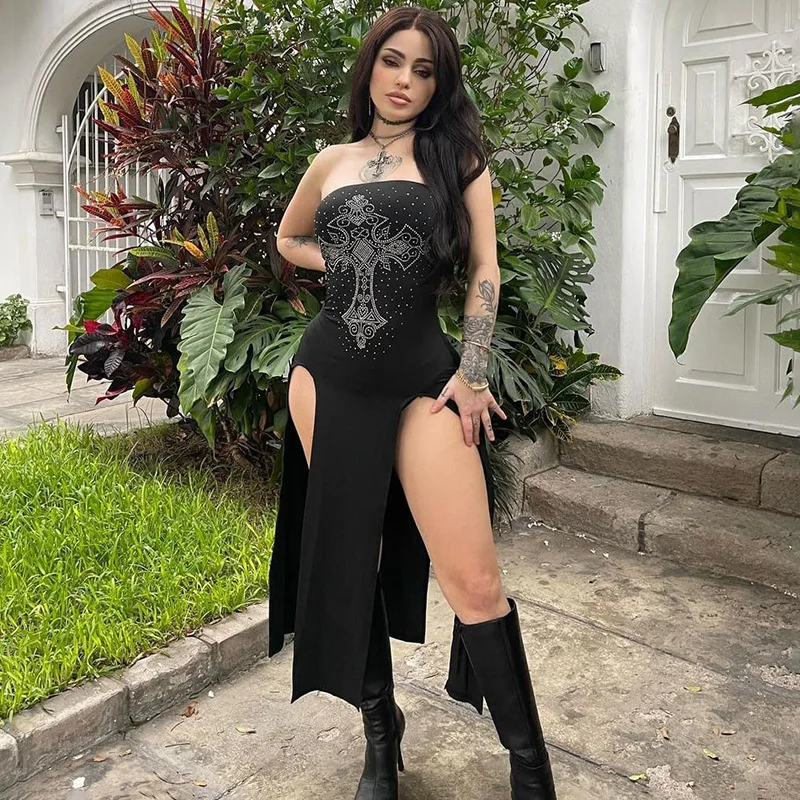 

Streetwear 2023 Fashion Women Cross Print Style Design Dress Female Spring Summer Clothes Formal Elegant Party Dresses Robe Y2k