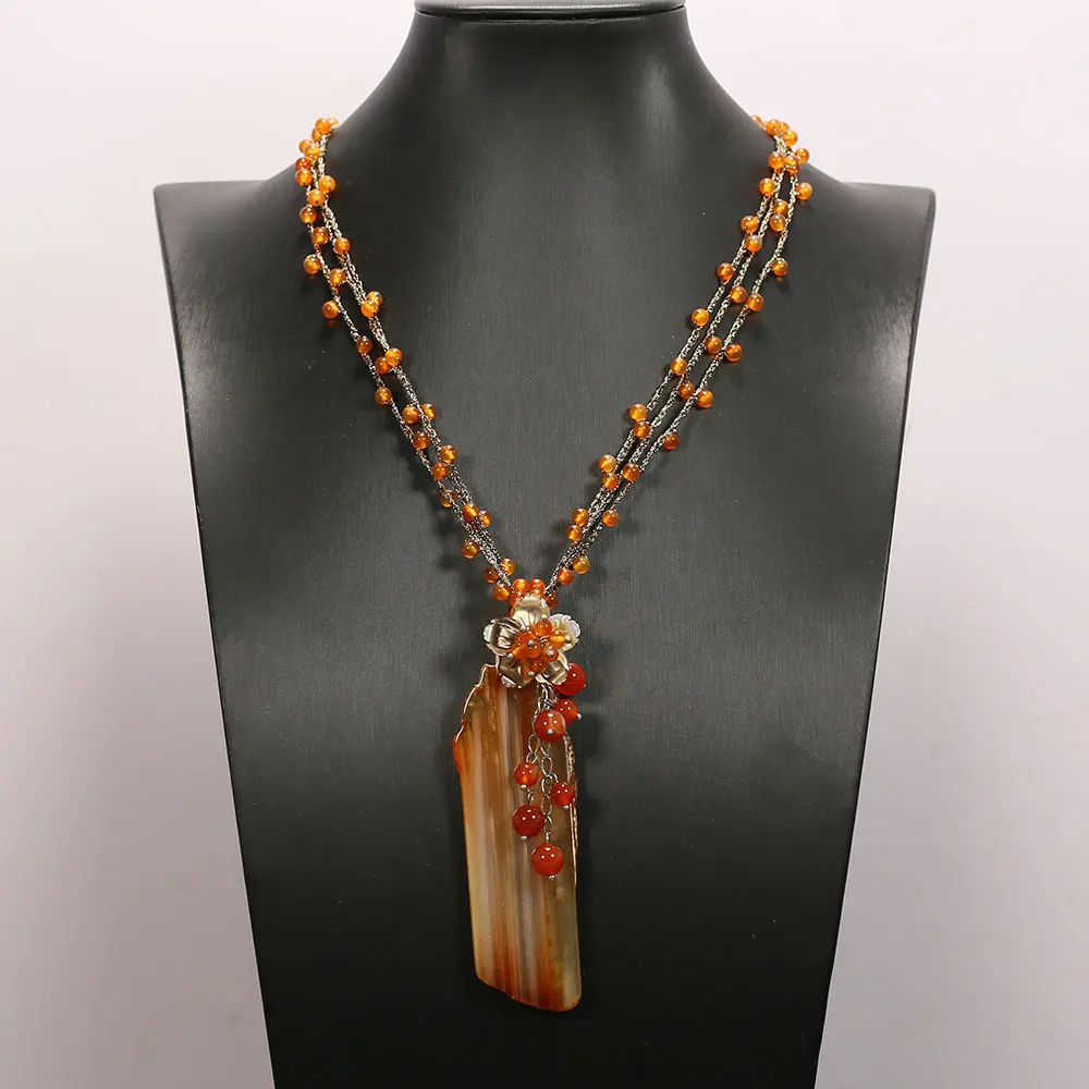 

GG Jewelry On Sale 049 3 Strands Natural Red Agate Shell Flower Gems Stone Mix Color Muti Shape Agate Necklace Handmade For Lady