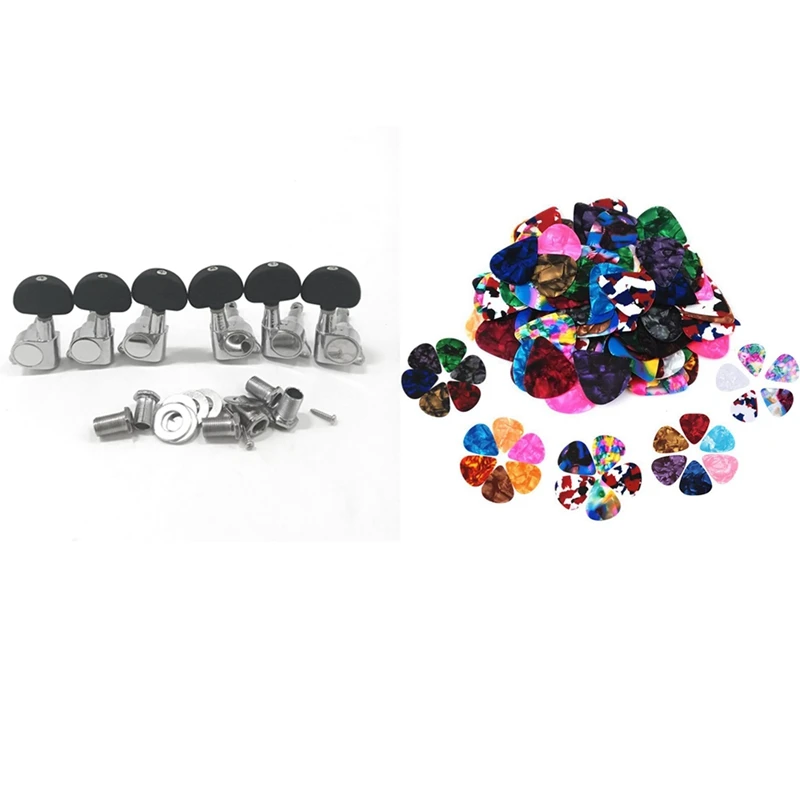

60Pcs Guitar Picks,0.46Mm, 0.71Mm, 0.96Mm With 6Pcs Guitar String Tuning Key Pegs/Machine Head Knobs For Left And Right