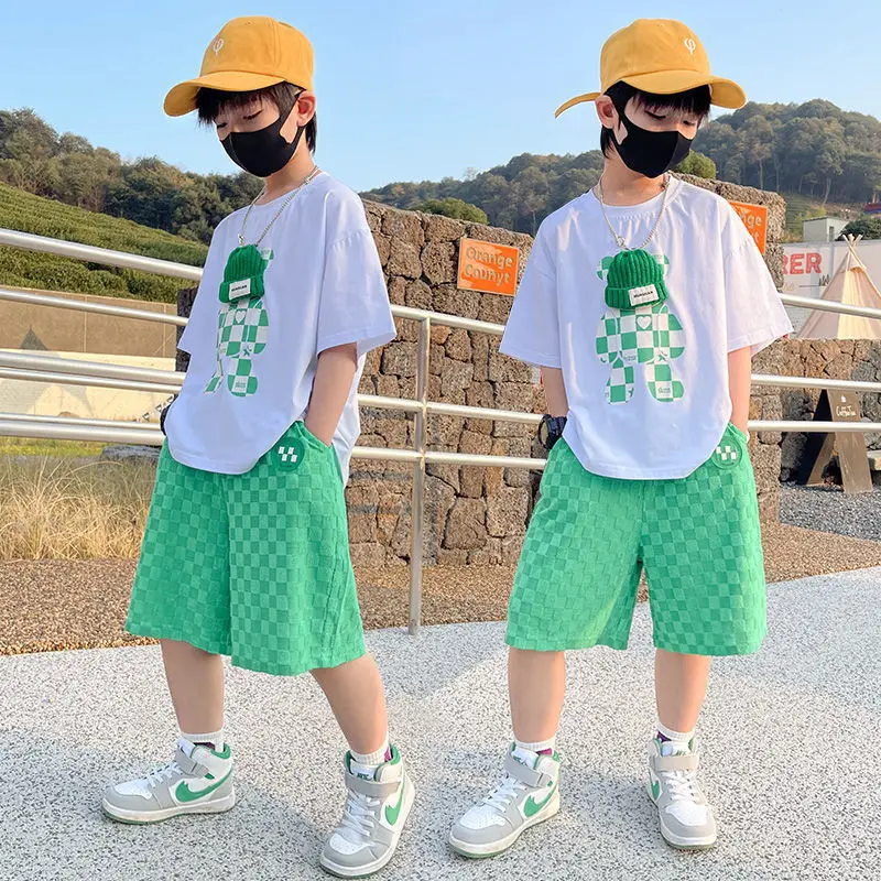 Teens Boys Clothes Set Summer Short Sleeve T-shirt + Pants Sport Baby Kids Tracksuit Teen Children Clothing Suits 8 10 12 14Year images - 6