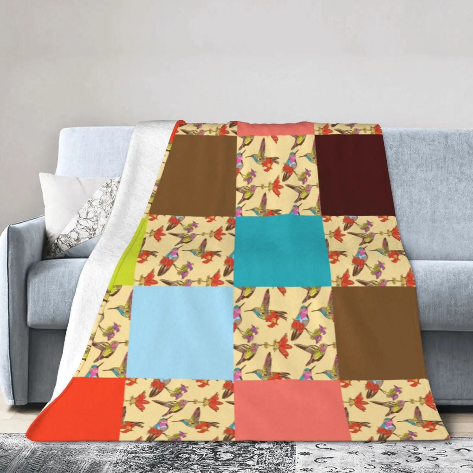 

Hummingbird Multicolor Flannel Blanket Sofa Warm Soft Living Room Cover Blanket Office Outdoor Travel 60*80 Inch