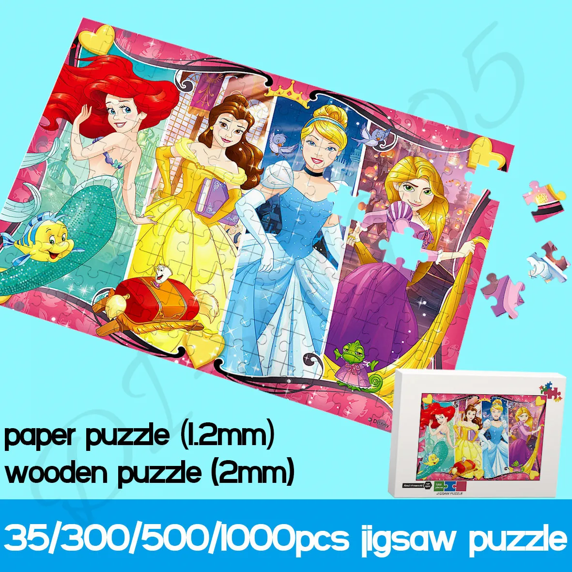 

Puzzles for Kids Disney Princess Ariel Cinderella Belle and Rapunzel 35/300/500/1000 Piece Wooden Jigsaw Puzzles Educational Toy