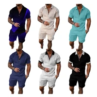2022 summer print casual outfits for men short sleeve slim fit zipper lapel polos tshirt and sport shorts 2 piece polo sets g15