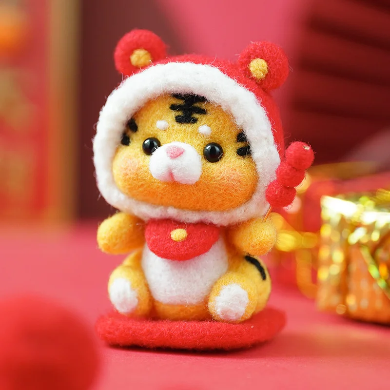 

New Year Tiger Wool Felt Poke Joy DIY Material Bag Handmade Doll Pendant Key Chain Creative Couple Gift