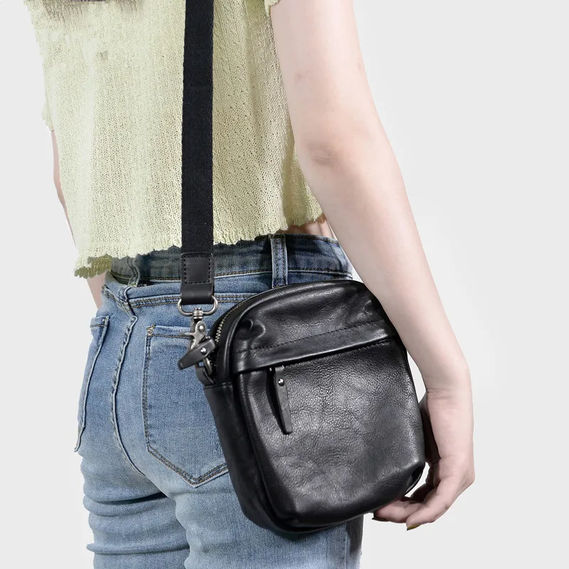Simple luxury genuine leather men's women's phone bag outdoor fashion designer real cowhide mini black shoulder crossbody bags