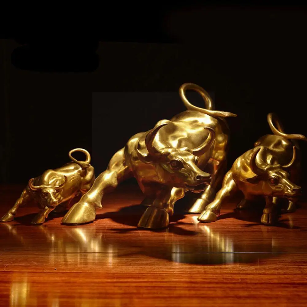 

100% Brass Bull Wall Street Cattle Sculpture Charging Office Home Gift Statue Crafts Stock Ornament Market Mascot Co U1i7