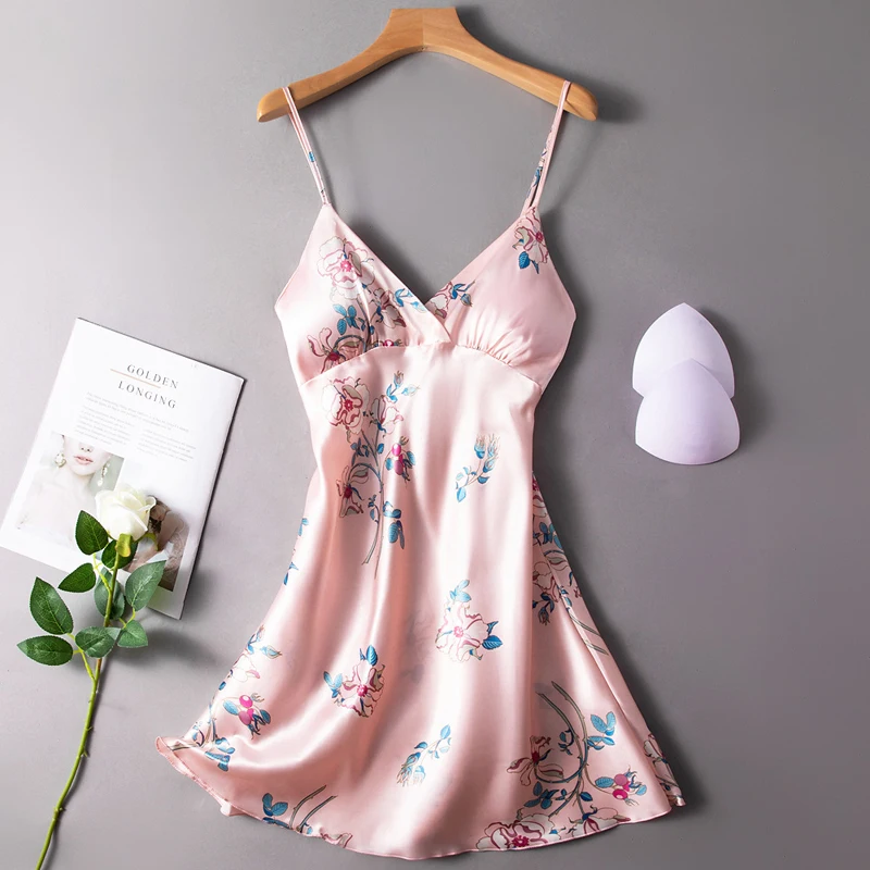 Women's Suspenders Nightgown Lingerie Summer Nightdress Sexy Lure Nightgown Satin Night Wear Sleepshirts Night Dress Sleepwear