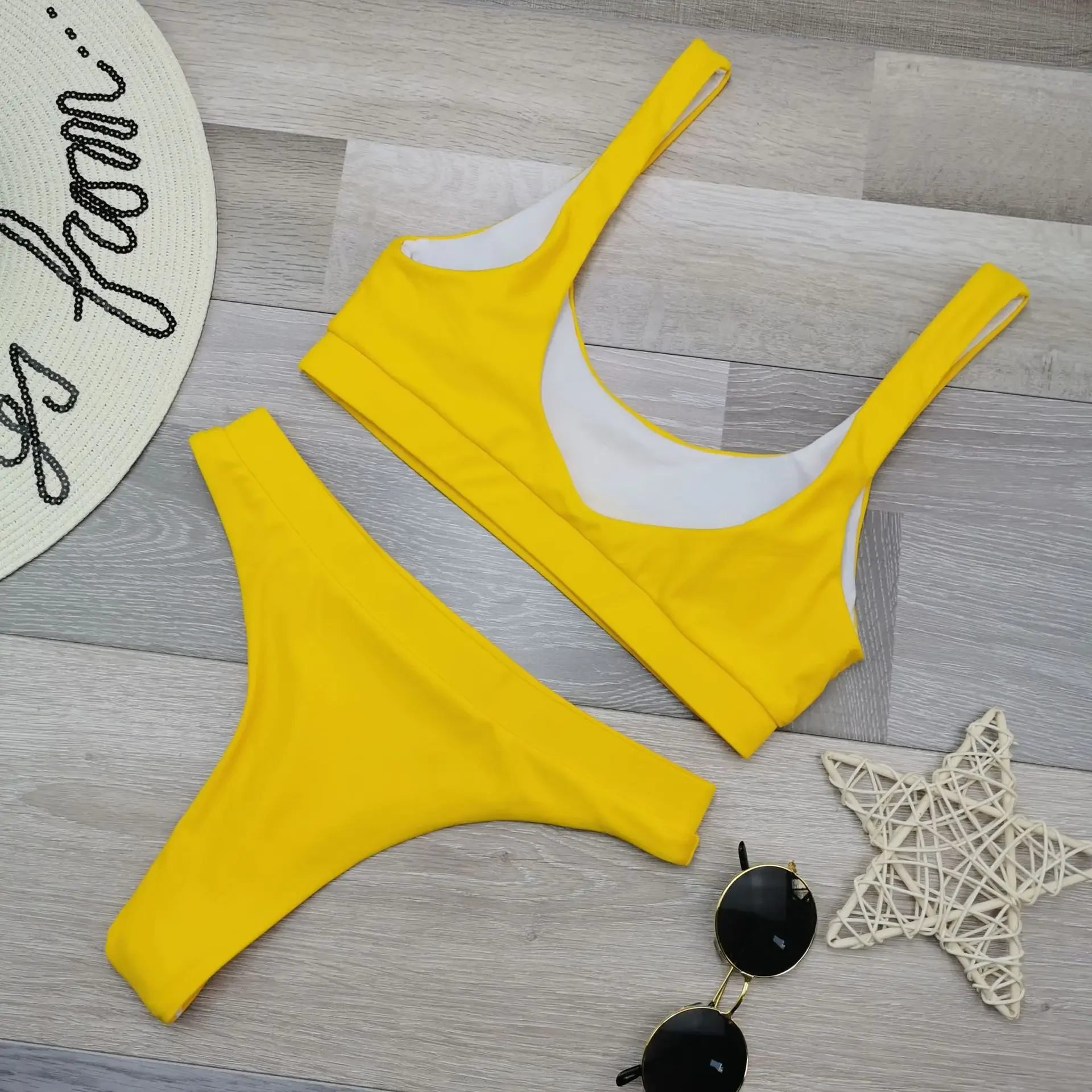 2022 купальные костюмы с высокой талией сексуальный желтый купальник эффектом
