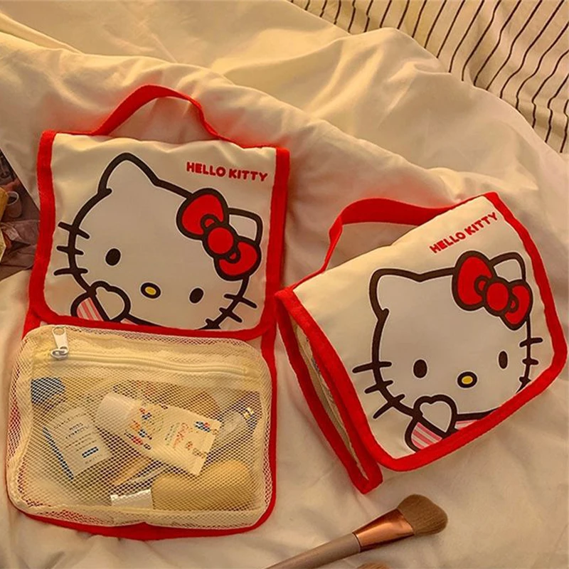

Sanrio Make Up Bag Kawaii Hello Kitty Kuromi Melody Foldable Makeup Bag Portable Outgoing Large Capacity Toiletries Storage Bag