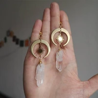 new hippie tribal sun crescent earrings brass color witchy jewelry bohemia birthday magical clear stone point women fashion gift