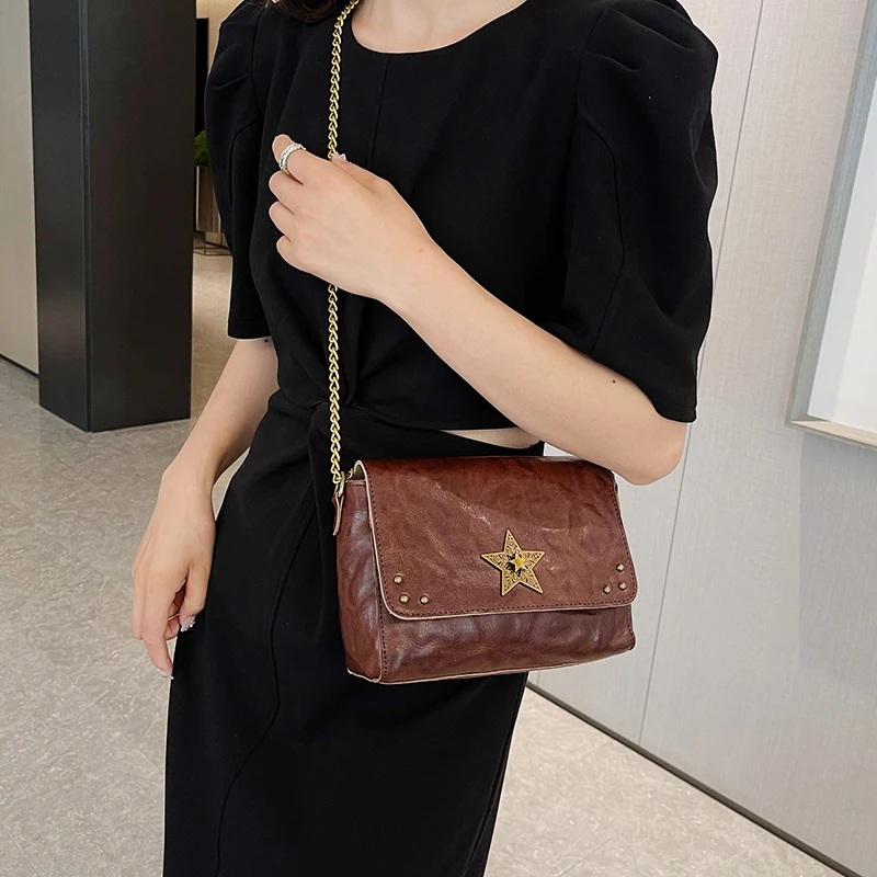 Cow Leather Large-capacity Handbag Business Leisure Envelope Bag 2023 New Rivet Leather Single-shoulder Cross-body Bag For Women
