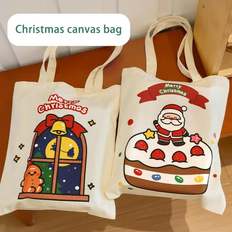 Christmas Gift Bag Cartoon Santa Claus Elk Xmas Tree Handheld Canvas Merry Decor Happy New Year 2024