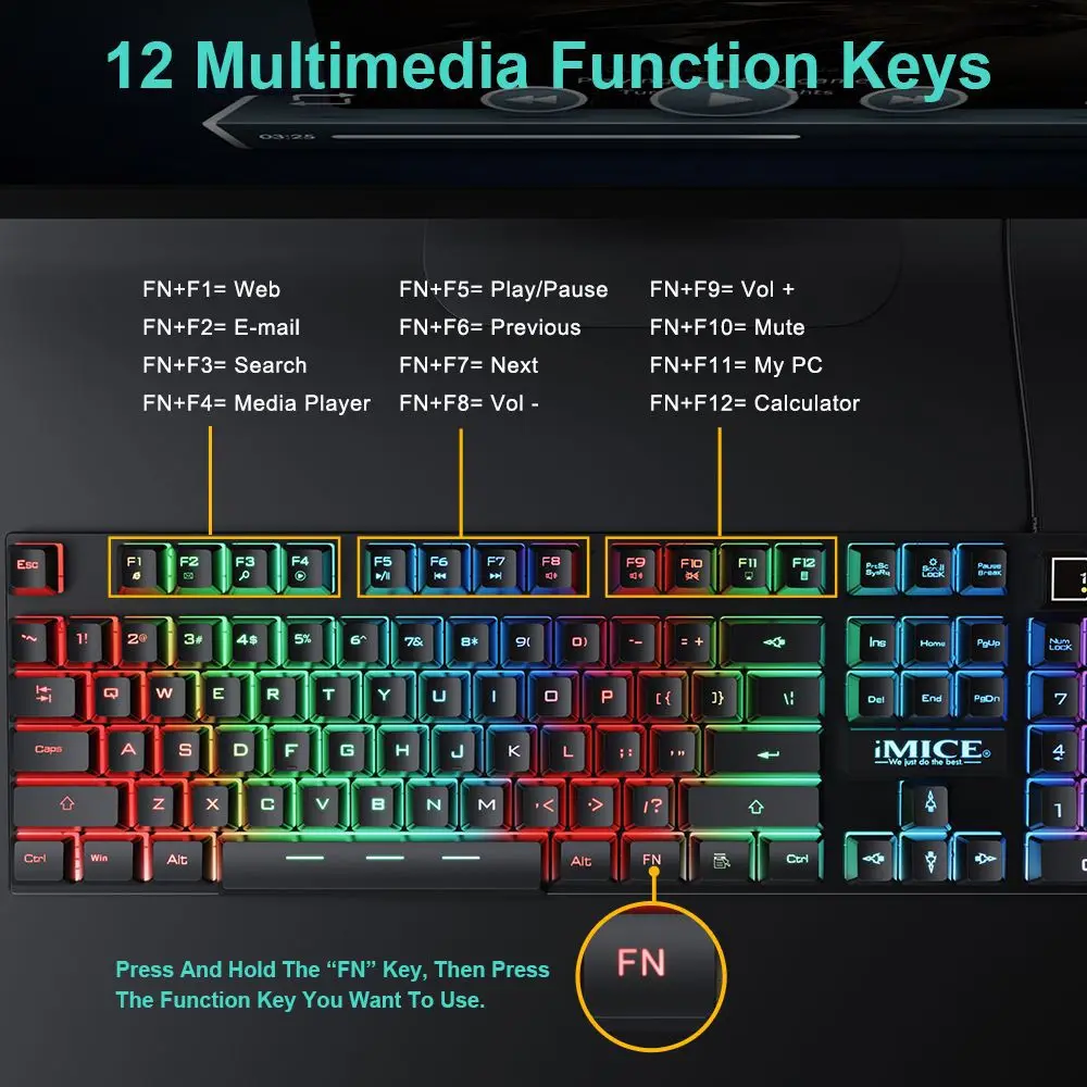 Фото Проводная игровая клавиатура и мышь с RGB-подсветкой, водонепроницаемые, эргономичный дизайн, механическая клавиатура для ПК и ноутбуков №5