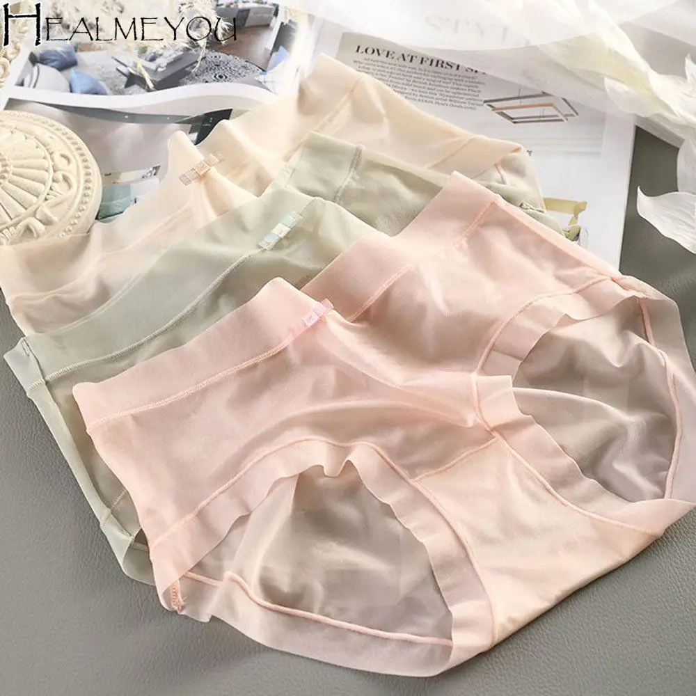 

Women Sexy Ice Silk Panties Quick Dry Seamless Solid Color Panties Girls Summer Cool Breathable Midriff Panties