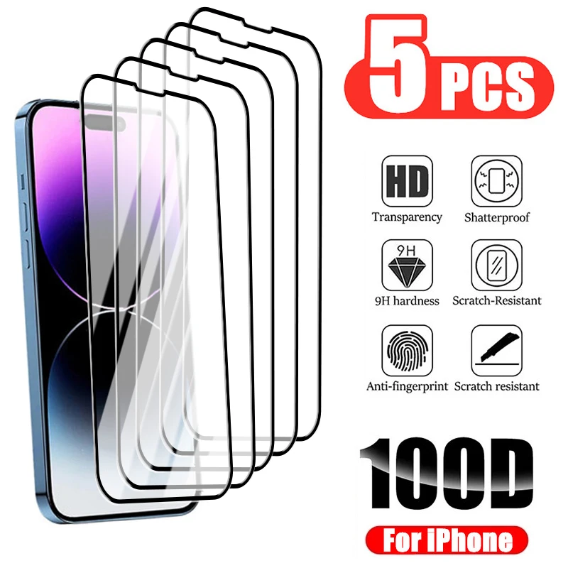 

5 шт. закаленное стекло для iPhone 14 11 13 12 Pro Max Mini, Защита экрана для iPhone XS Max X XR 7 8 6 6S Plus SE 2020 2022, стекло