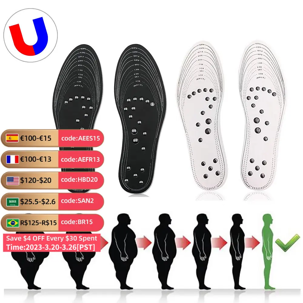 

Magnetic Foot Massager Massage Insoles Foot Acupressure Shoe Pads Therapy Slimming Insoles Weight Loss 18 Magnets Health Care