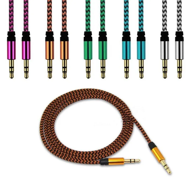 

1000 шт./лот 1 м, 3 фута, 3,5 мм, аудиокабель с тканевой оплеткой для iPhone 5 5S 4 4S 6 HTC Xiaomi Samsung