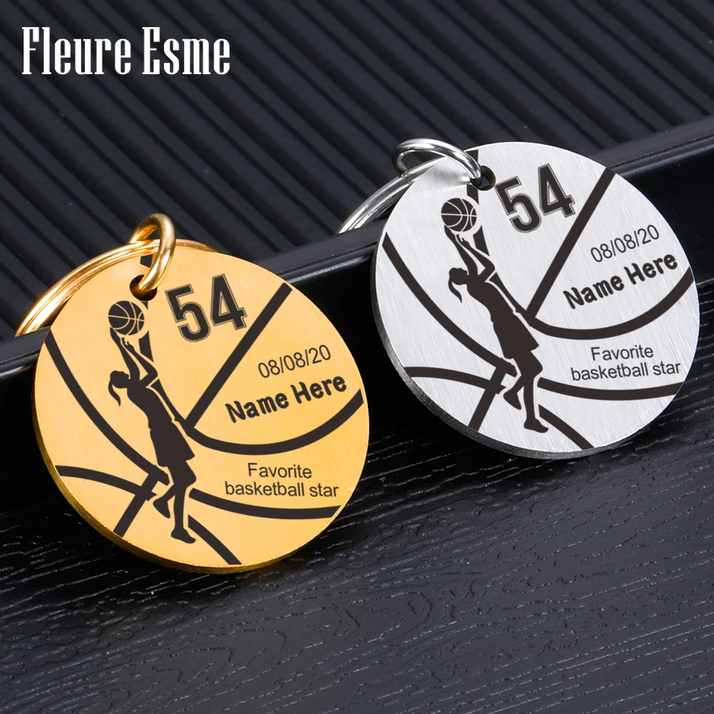 

Personalized Keychain Gift Custom Name Date Keyring Girl About Basketball Creative Engraved Key Chain Pendant For Girlfriend