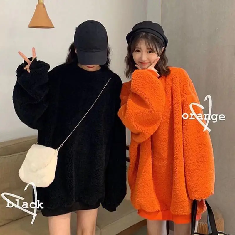 

Lamb Fleece Coat Women 2022 New South Korean Version Loose Autumn and Winter Oversize Wooly Sweater Coat Shea Green Top Fashion