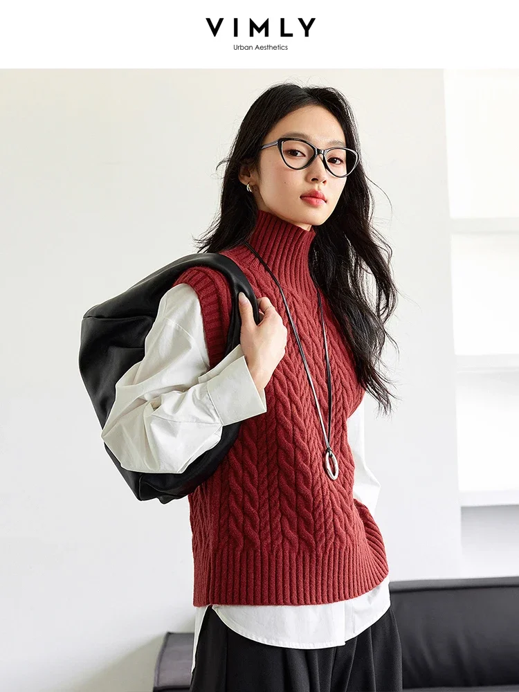 VIMLY женский простой винтажный свитер с витой текстурой жилет зимний укороченный