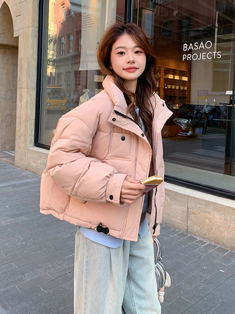 Розовый короткий пуховик Milk Huhu женская зима 2024 новое популярное дорожное супер