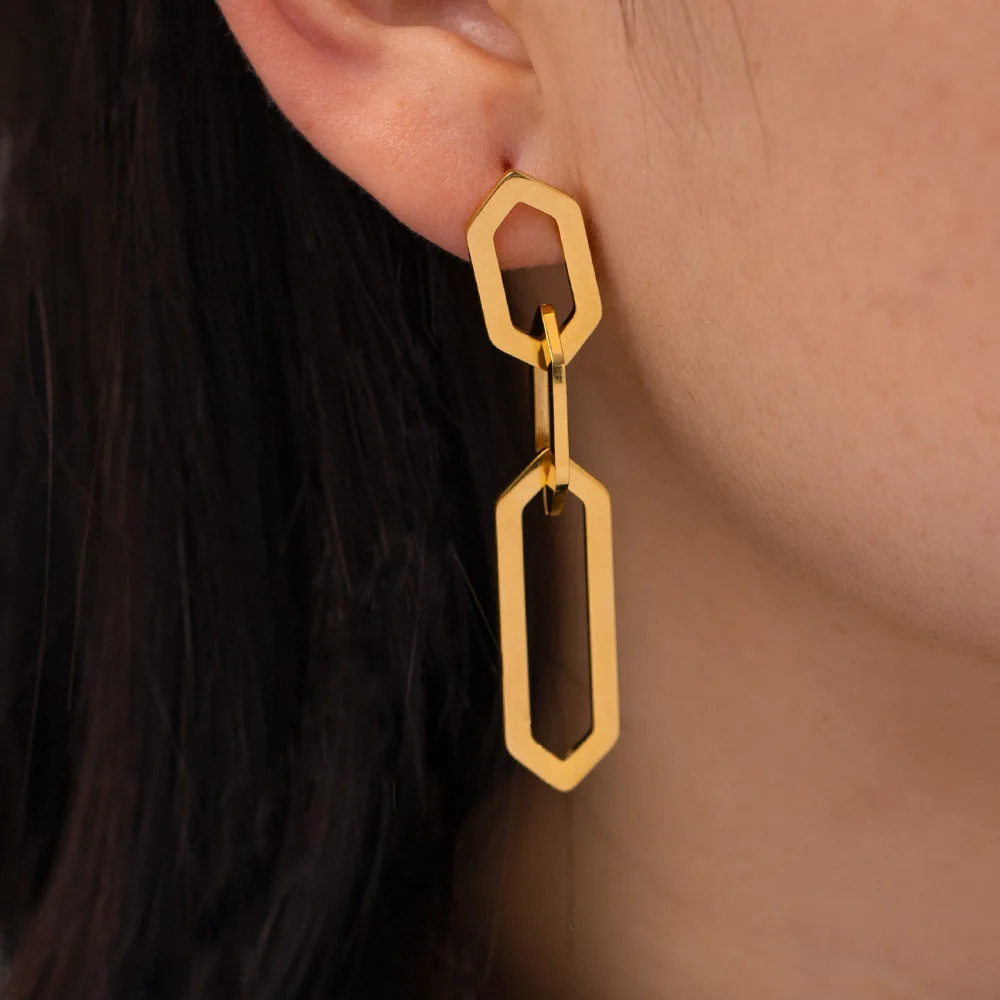 

Stainless Steel PVD 18K Gold Plated Tarnish Waterproof Geo Linked Drop Earrings For Woman Jewelry Wholesale Trendy