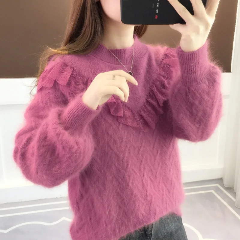 Fashion New Women's Imitation Mink Cashmere Sweater Autumn and Winter Ladies Thickened Warm Female Knitted Base Shirt