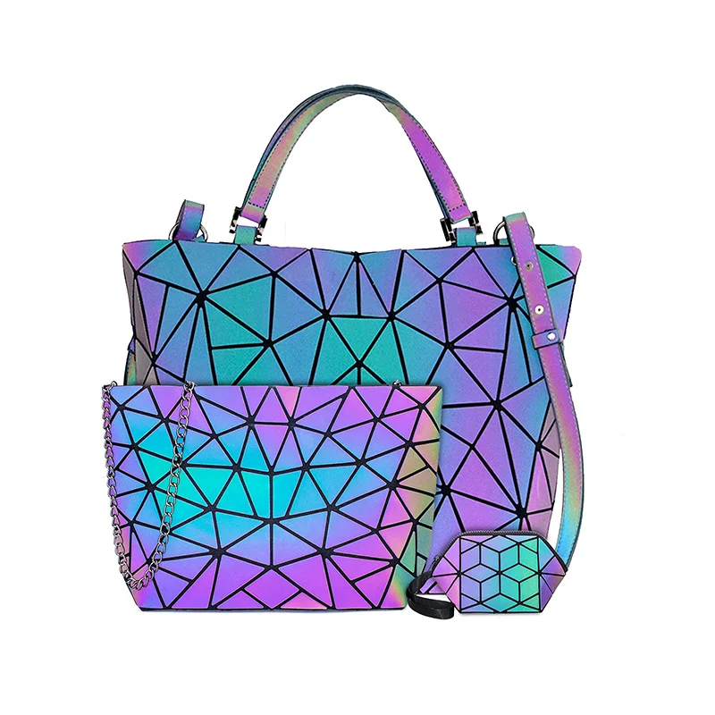 Women Handbags Luxury Geometric Shoulder Bag Set Folding Tote Crossbody Bag Female Handbag For Ladies Luminous bao bag Geometric