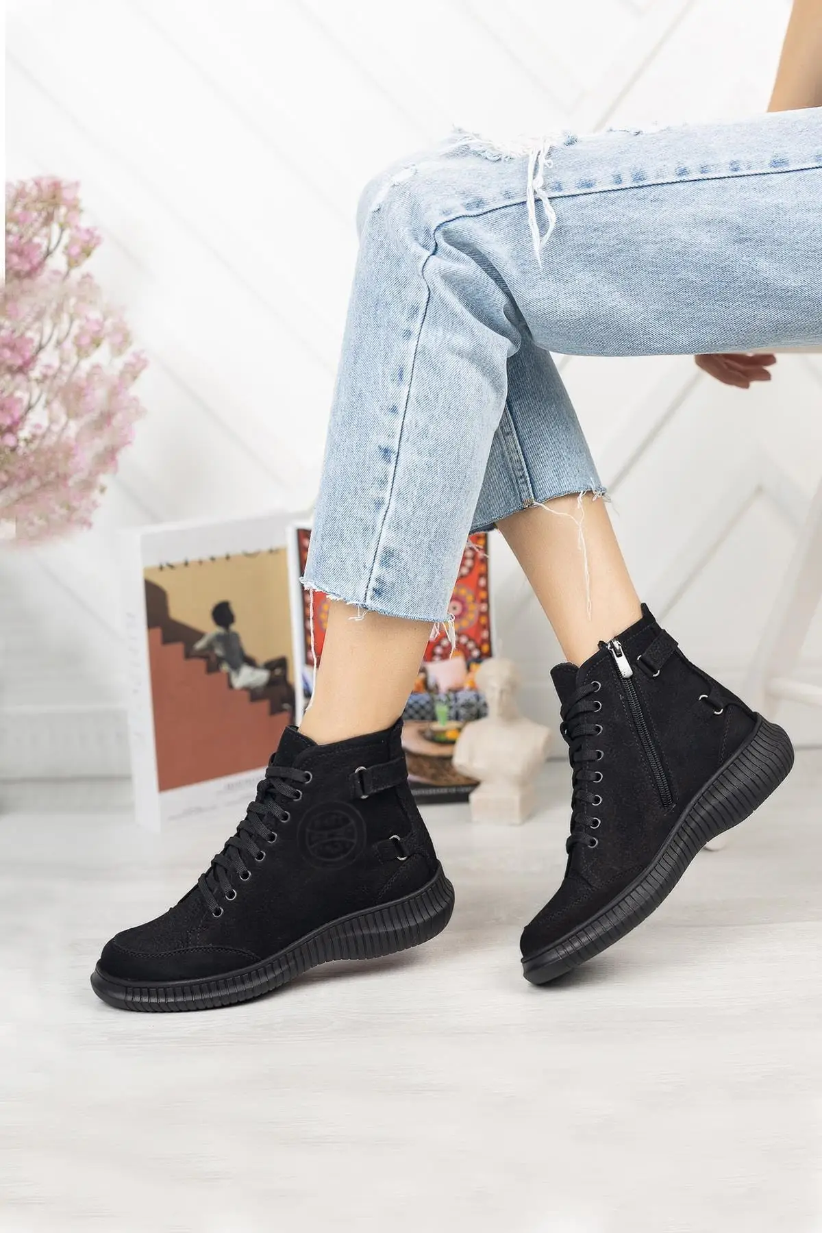 

Alarga Shoes Genuine Leather Zipper Log Laced Short Women Boots/Bootie DC0909