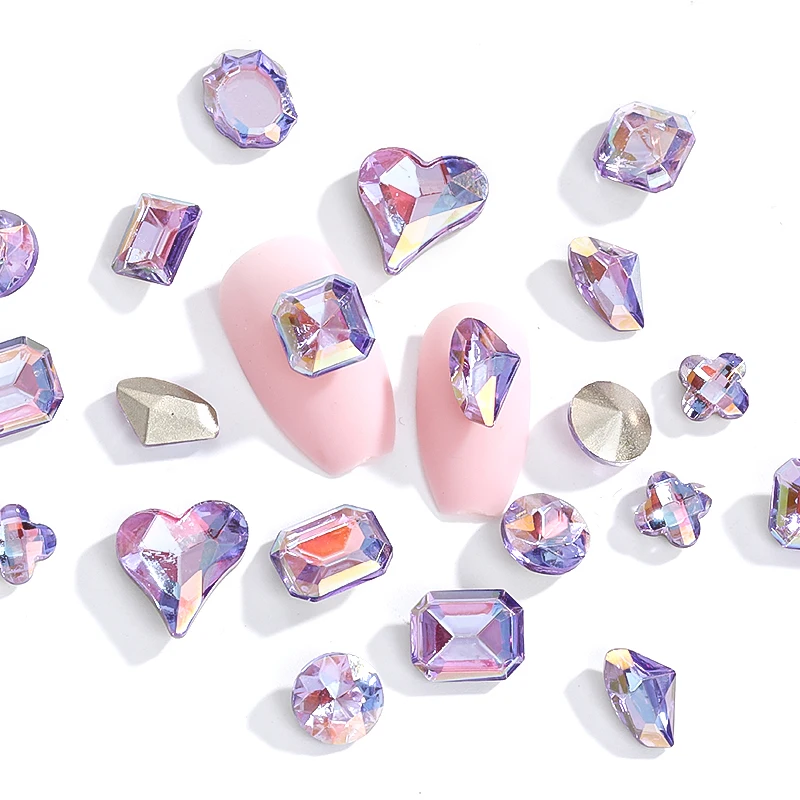 

10Pcs Glitter Light Purple Heart Jewelry Nails Art Rhinestones Pointed Bottom Crystal Manicure Decorations
