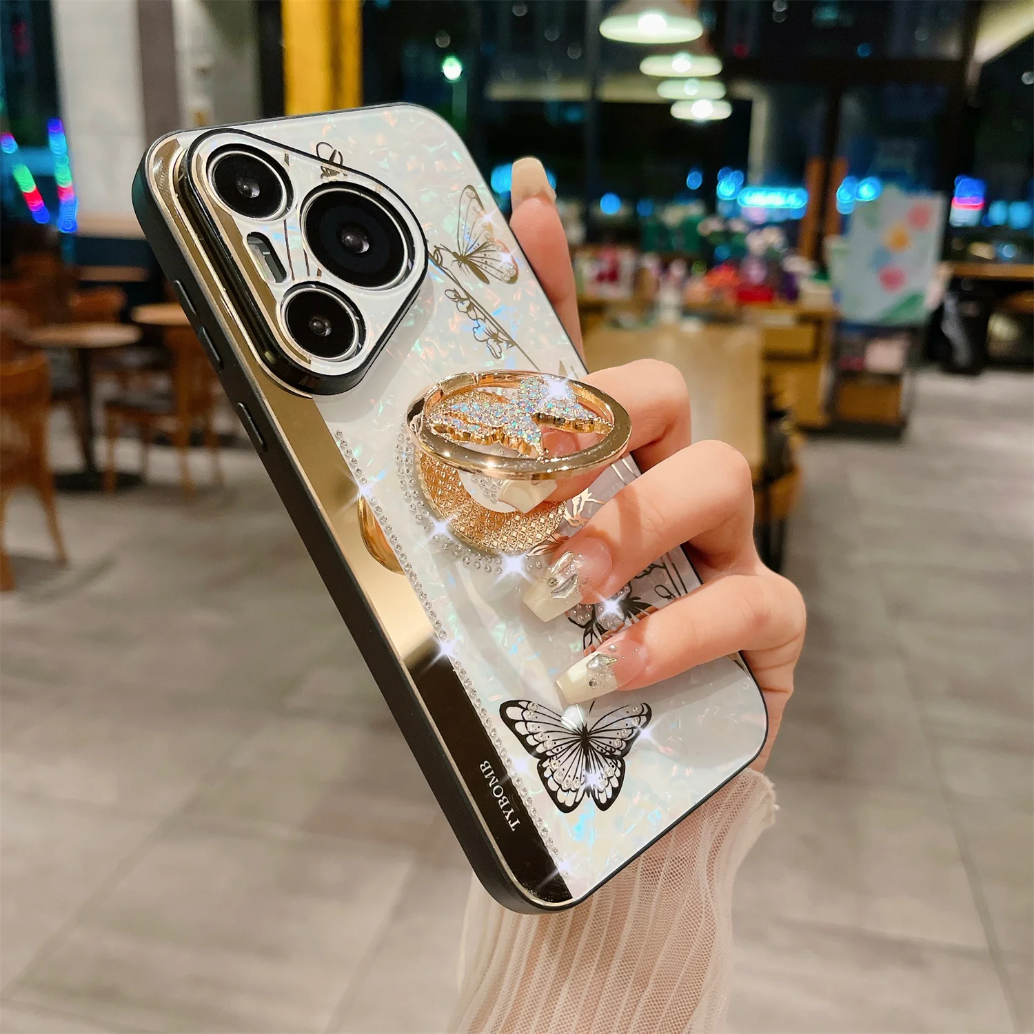 Чехол TYBOMB с кольцом-держателем в виде бабочки и цветка для Huawei Pura 70 Ultra/P70 Pro/P70 Pro Plus