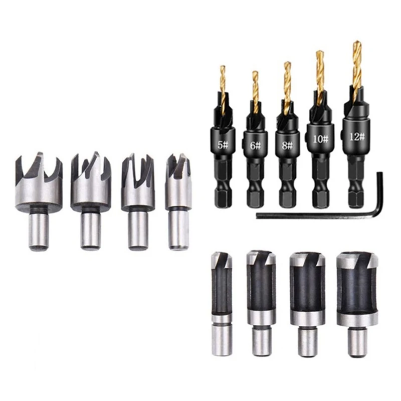 

14Pc Countersink Drill Bit Wood Plug Cutter Carpentry Woodworking Screw Drilling Pilot Holes For Screw