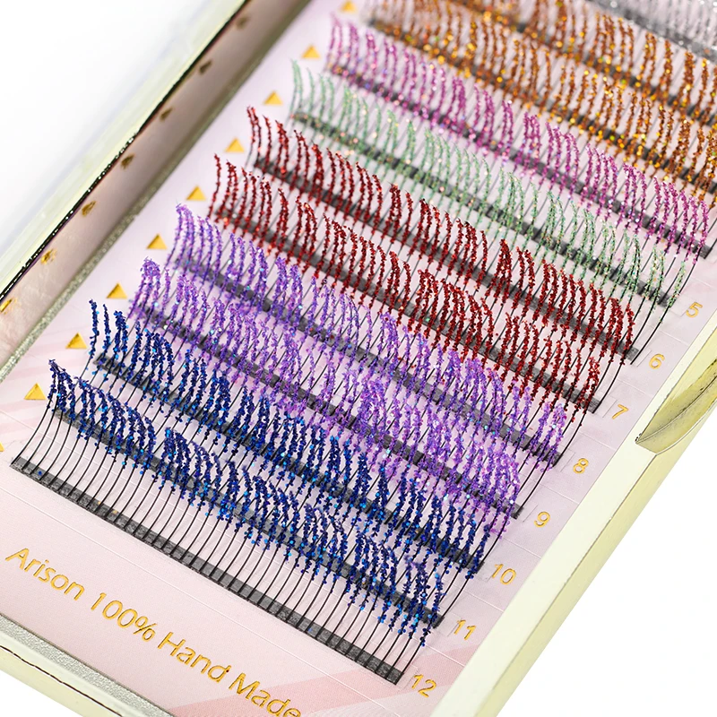 Mix Colors Fashion Glitter Eyelash Extensions C Curl 0.15mm Shiny Colorful False Eyelash 12 Strips Individual lashes For Makeup