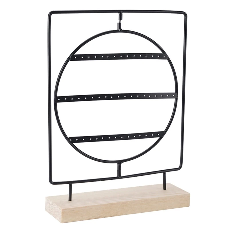 

F19D Jewelry Display Storage Rack with Wooden Base Earrings Holder Metal Stand Decor