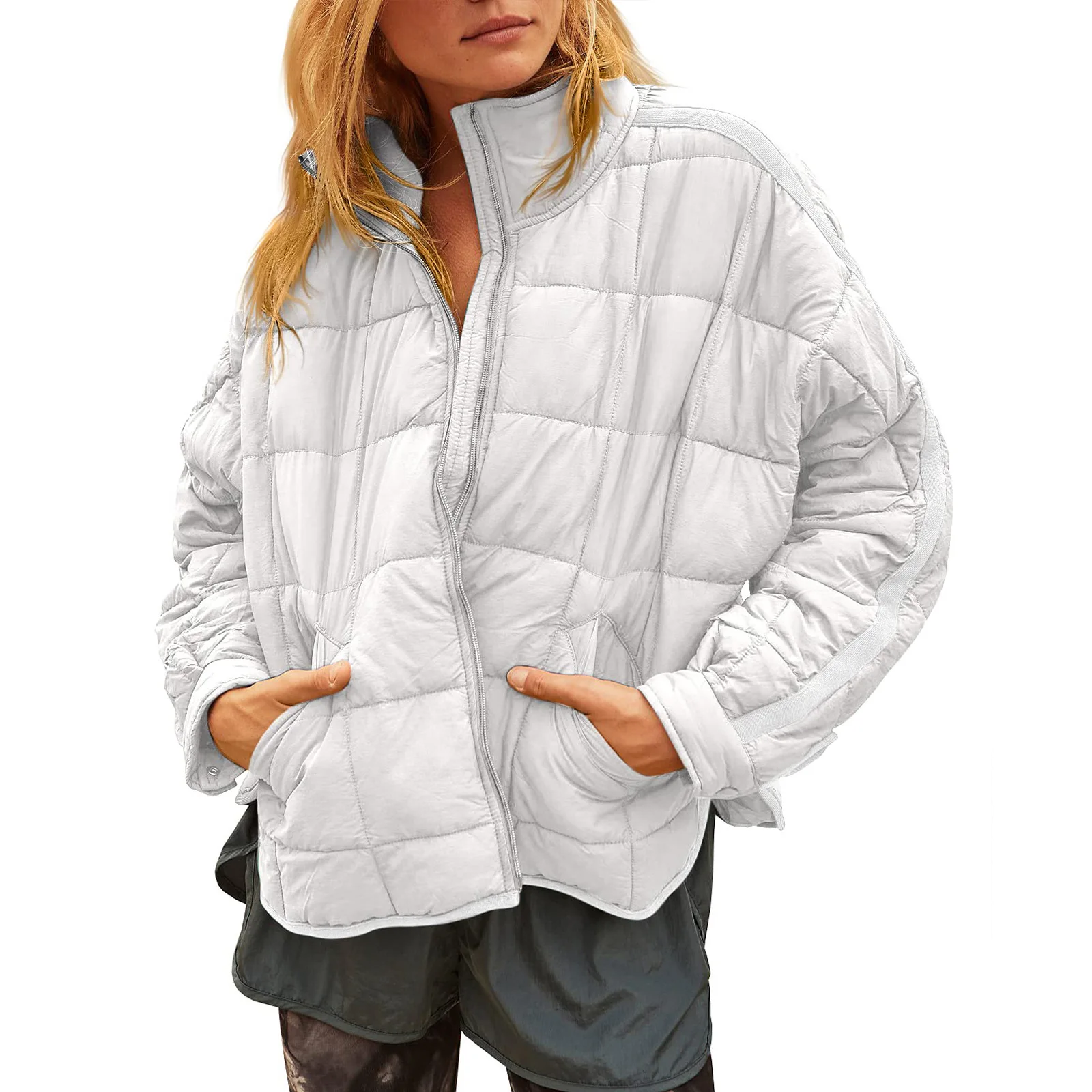 Autumn and winter new style women's pure-color zipper jacket casual button jacket jacket pocket blouse fashion