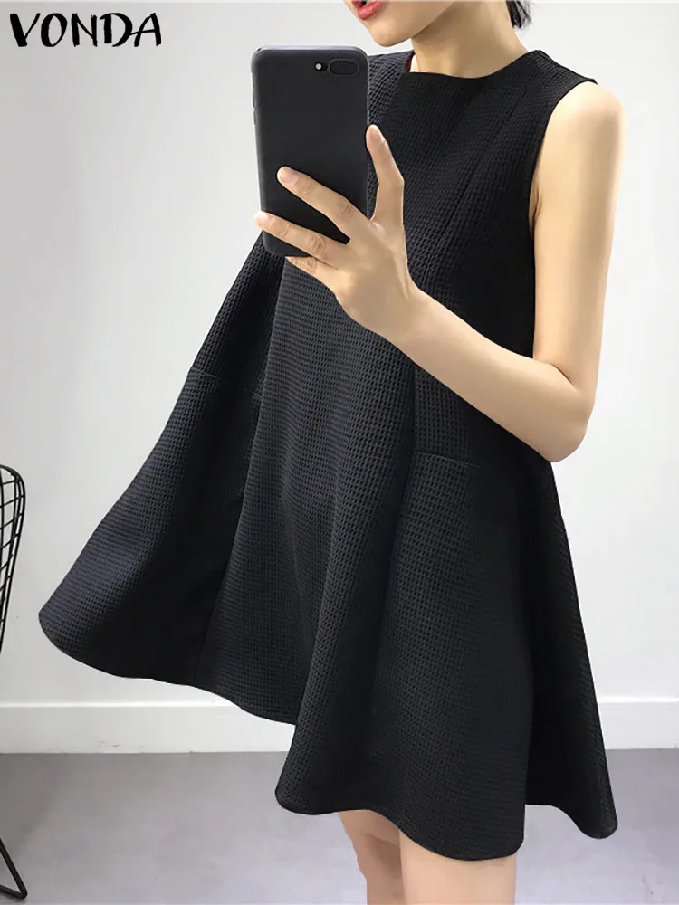 

VONDA Stylish Summer Female Casual Sundress Crew Neck A-Line Dress Sleeveless Party Short Dresses Women Fashion Holiday Vestidos