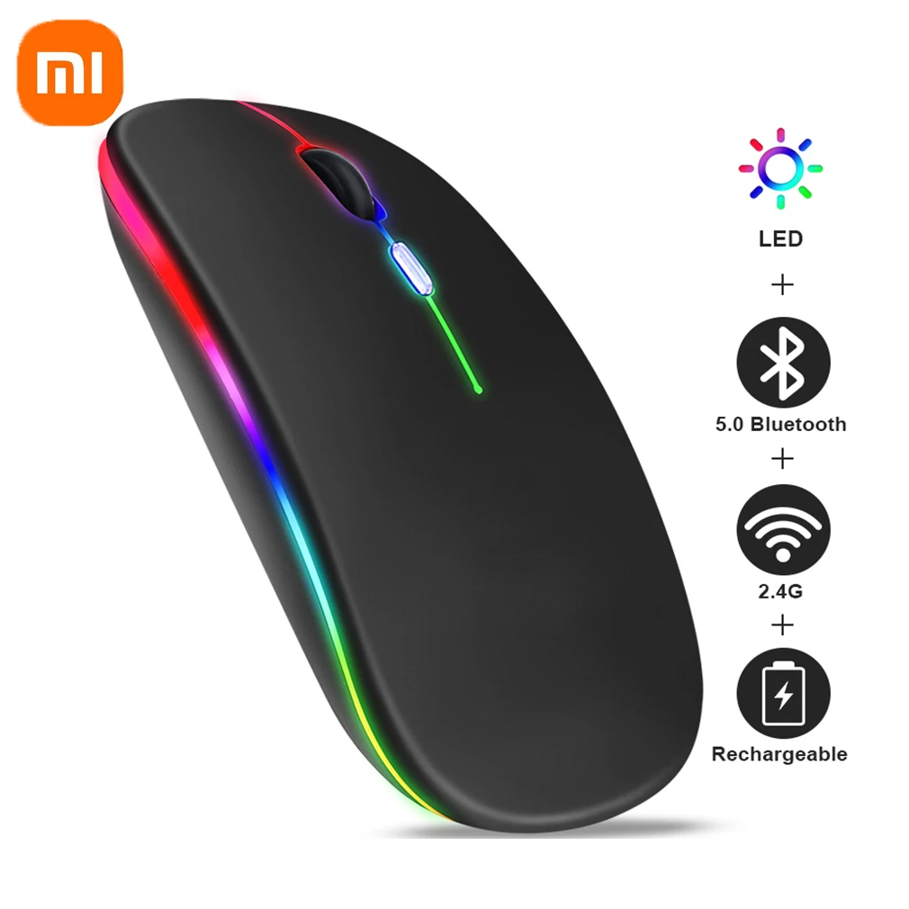 

Rechargeable Bluetooth Wireless Mouse with 2.4GHz USB RGB 1600DPI Mouse for Computer Laptop Tablet PC Macbook Gaming Mouse Gamer