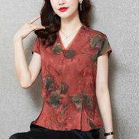 2022 woman qipao tops chinese traditional cheongsam top vintage traditional chinese floral print cheongsam retro chiffon blouse
