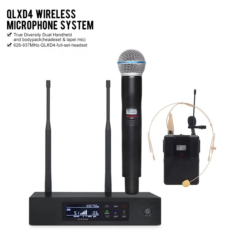 

Top 5A 1:1 quality Professional QLXD4 QLXD24 Handheld BETA58 SM 58 BETA87 And Lapel Headset Combo Wireless Cordless Microphone